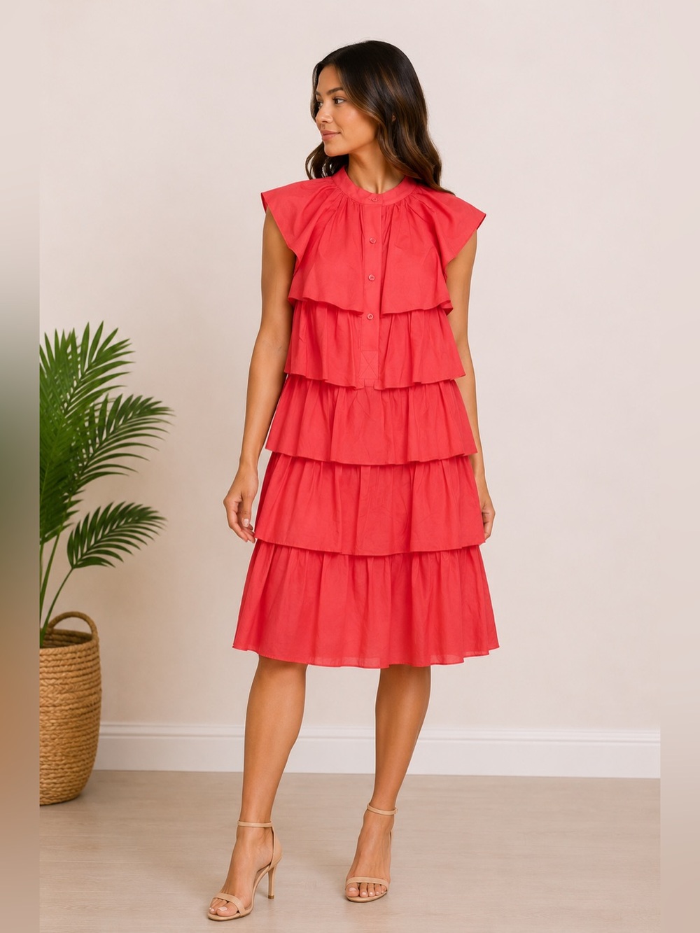 BCBGMAXAZRIA Coral Tiered Ruffle Knee Dress XXS